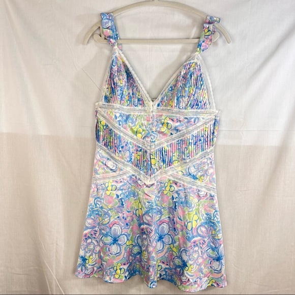 For Love & Lemons Sun Dress Sz XL Blue Floral Midsummer Flutter Straps Retro NWT - Picture 5 of 13